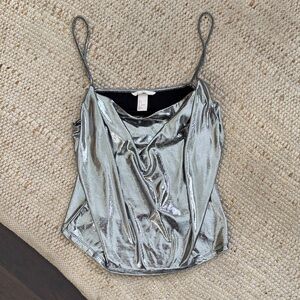 H&M Silver Metallic Cowl Neck Tank | NWOT
